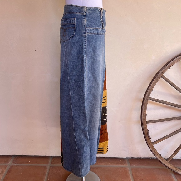 CUSTOM DENIM MAXI SKIRT Hand Made in South Africa Painted Woven Tribal Fabric 5 - Picture 4 of 12